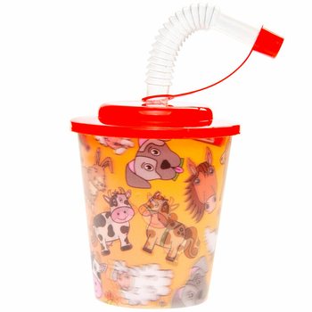 Gelas Minum Tema Peternakan dengan Sedotan (12 pcs)