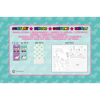 KOTAK HOREKA LENGKAP UNICORN - 48x Set Pensil Warna + 100x Kertas Mewarnai + 100x Serbet (248 pcs)