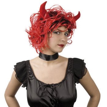 Wig - Ikal Merah dengan Tanduk Iblis (1 buah)