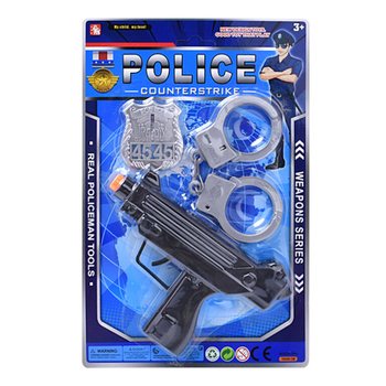 Set Mainan Polisi dengan Senapan Mesin, Borgol & Lencana (6 pcs)