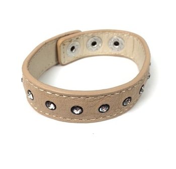 Gelang Kulit Ibiza Krem dengan Hiasan Berlian Imitasi (1 pc)