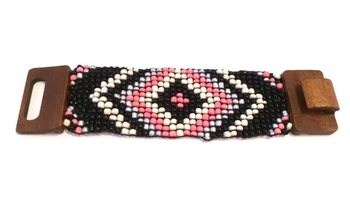 Gelang Gaya Ibiza Aztec Kancing Kayu Pink/Hitam (1 pc)