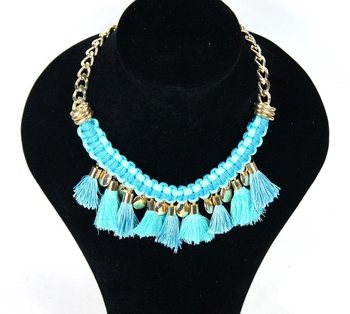 Kalung Mewah Gaya Ibiza dengan Rumbai Biru (1 pcs)