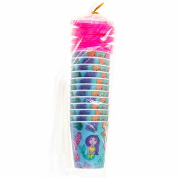 Gelas Minum / Gelas Es Krim dengan Sedotan &ndash; MERMAID (12 pcs)
