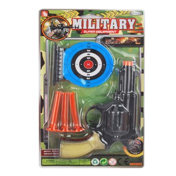 Set Pistol Militer dengan 3 Anak Panah Tempel & Target (6 pcs)