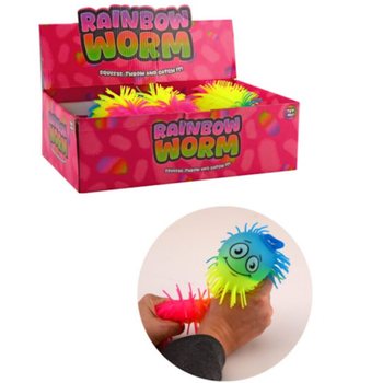 BOLA ULAT PUFFER PELANGI - 22CM - KOMBINASI WARNA - DALAM DISPLAY (12 pcs)