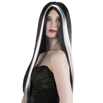 Wig Rambut Panjang Hitam dengan Sorotan Putih (1 pc)