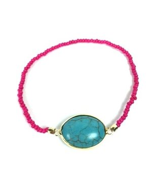 Gelang Gaya Ibiza Fuchsia dengan Batu (1 pcs)