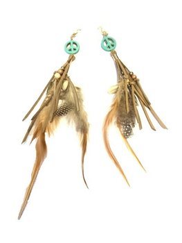 ANTING GAYA IBIZA PEACE DAN BULU KRIM/TURKUS (1 pasang)