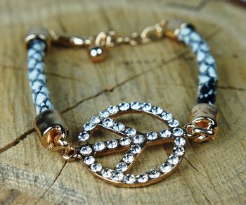 Gelang Gaya Ibiza dengan Simbol Perdamaian Hitam/Putih (1 pc)