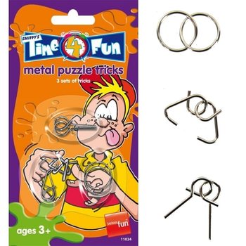 SMIFFY'S 3 Puzzle Logam Asah Otak pada Kartu (24 pcs)