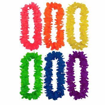 Kalung Bunga Hawaii Neon Mix Warna (12 pcs)