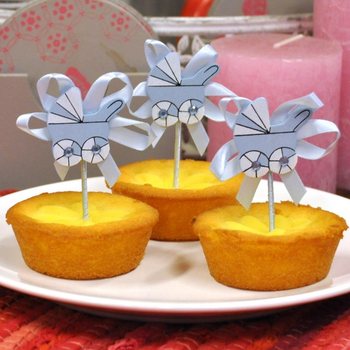 Topper Cupcake Kelahiran - Kereta Bayi Biru (12 pcs)