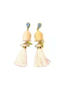 Anting Gaya Ibiza Buddha Putih Tulang / Merah Muda Lembut (1 Pasang)