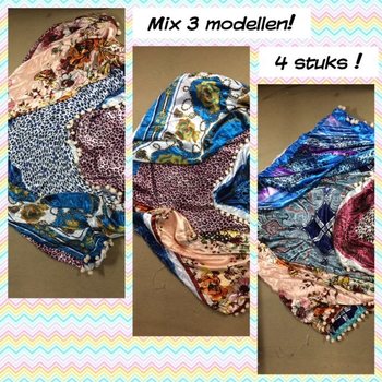 Syal Segitiga Sutra Mewah Bolak-Balik Campuran Model (4 pcs)