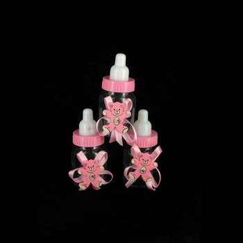 BOTOL MINUM DEKORATIF PINK DENGAN BERUANG (12 pcs)