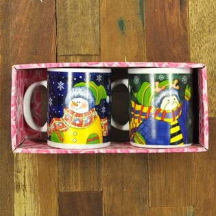 Set 2 Gelas Mug Natal dalam Kotak Hadiah Mewah