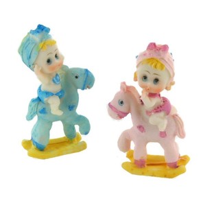 Topper Kue Kelahiran - Bayi di atas Kuda Goyang 9 cm (4 pcs)