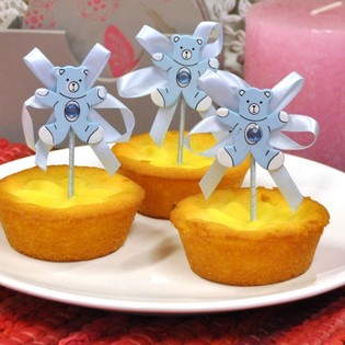 TUSUKAN CUPCAKE KELAHIRAN BAYI - BERUANG BIRU (12 pcs)