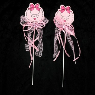 Tusukan Hiasan Kue Kelahiran - Pink Bayi (12 pcs)