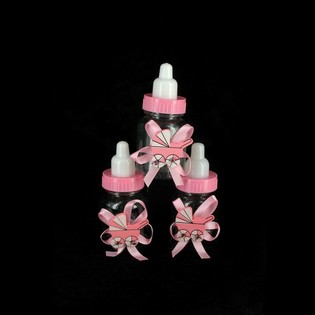 BOTOL DEKORASI MERAH MUDA DENGAN KERETA BAYI (12 pcs)