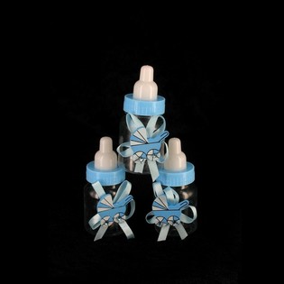 Botol Susu Dekorasi Biru dengan Kereta Bayi (12 pcs)