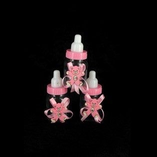 BOTOL MINUM DEKORATIF PINK DENGAN BERUANG (12 pcs)