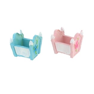 Topper Kue Kelahiran - Tempat Tidur Bayi - Merah Muda/Biru (2 pcs.)