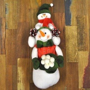 Boneka Salju Mewah dengan Bayi Salju di Pundaknya 38 CM