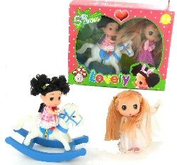 Set Mainan 2 Boneka dengan Kuda Goyang