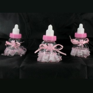 BOTOL SUSU DEKORASI MERAH MUDA DENGAN RUMBAI (6 pcs)