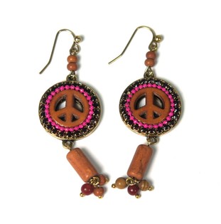 Anting-Anting Gaya Ibiza dengan Simbol Damai - Cokelat/Fuchsia (1 pcs)