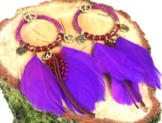 Anting Bulu Ungu Gaya Ibiza (1 pcs)