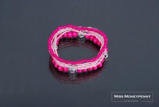 Gelang Gaya Ibiza 7 Baris Merah Muda (1 pcs) - Grosir