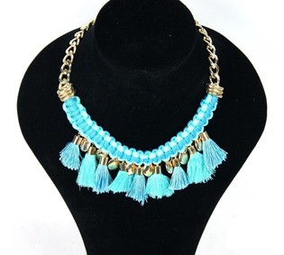 Kalung Mewah Gaya Ibiza dengan Rumbai Biru (1 pcs)