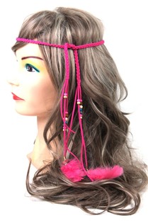 Bando Rambut Gaya Ibiza dengan Manik-manik Fuchsia (1 pc)