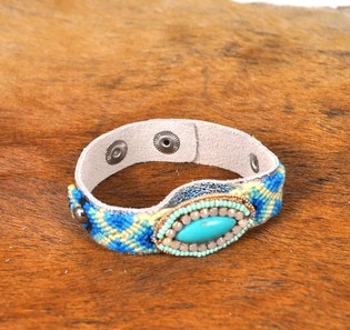 Gelang Mewah Gaya Ibiza Tampilan Perak & Turkuis (1 pcs)