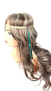 Bando Rambut Bulu Beige Turquoise (1 pc)