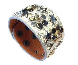 Gelang Lebar Mewah Gaya Ibiza dengan Stud Perak & Strass (1 pcs)