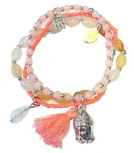Gelang Gaya Ibiza Warna Salmon dengan Buddha (1 pcs)