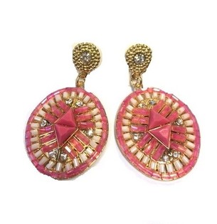 Anting Mewah Merah Muda / Krem (1 pcs)