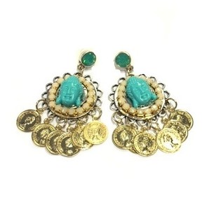 Anting Buddha Turquoise dan Koin (1 pc)