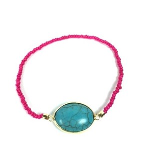 Gelang Gaya Ibiza Fuchsia dengan Batu (1 pcs)