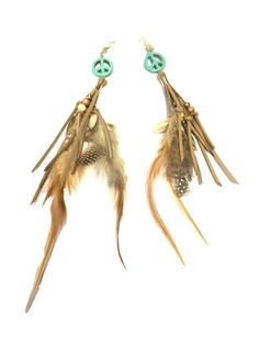 ANTING GAYA IBIZA PEACE DAN BULU KRIM/TURKUS (1 pasang)