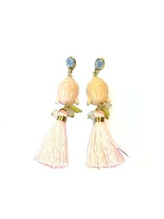 Anting Gaya Ibiza Buddha Putih Tulang / Merah Muda Lembut (1 Pasang)