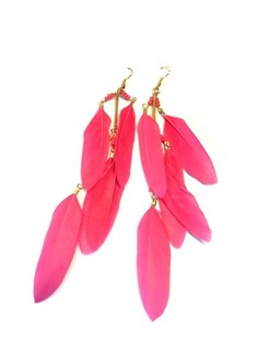Anting Bulu Merah Muda Gaya Ibiza (1 pcs)