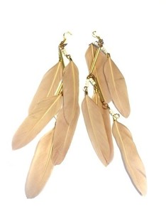 Anting Gaya Ibiza dengan Bulu Krem (1 pcs)