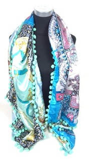 Syal Ibiza Mewah Bolak-Balik Mint/Biru/Bunga (1 pc)