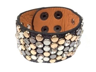 Gelang Lebar Mewah Hitam dengan Studs & Berlian Imitasi (1 pc)