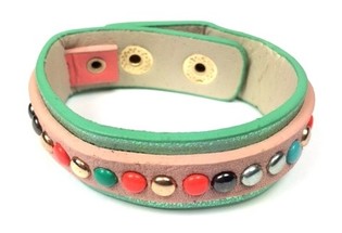 Gelang Gaya Ibiza dengan Studs Hijau/Pink (1 pcs)